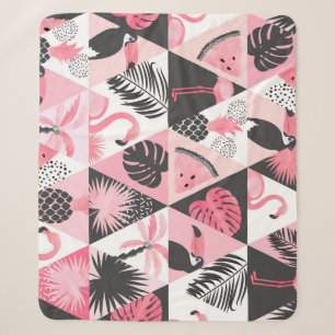 Patchwork Tropical: Flamingo Watermelon Seamless. Sherpa Blanket
