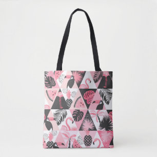 Patchwork Tropical: Flamingo Watermelon Seamless. Tote Bag