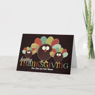 Patchwork Turkey Family for Thanksgiving Holiday Card