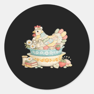 Patchwork Vintage Hen, Quilted Chicken Pyrex  Classic Round Sticker