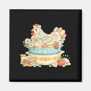 Patchwork vintage hen quilted chicken pyrex  magnet