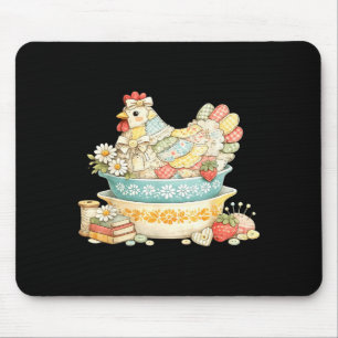 Patchwork vintage hen quilted chicken pyrex mouse mat