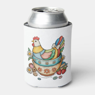 Patchwork Vintage Hen Quilted Chicken Thrifty Can Cooler