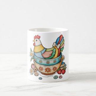 Patchwork Vintage Hen Quilted Chicken Thrifty Coffee Mug