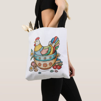 Patchwork Vintage Hen Quilted Chicken Thrifty Tote Bag