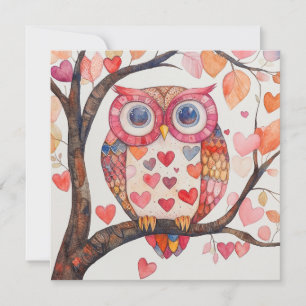 Patchwork Watercolor Owl Valentine Card
