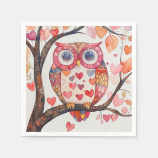 Patchwork Watercolor Owl Valentine Card Napkin