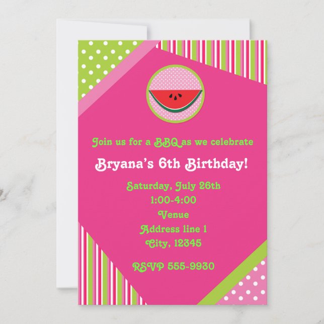 Patchwork Watermelon BBQ Picnic Party Invitation (Front)