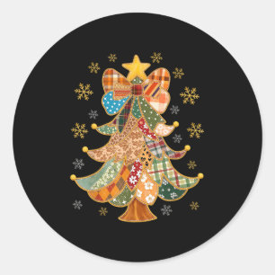 Patchwork Xmas Coquette Bow Lace Merry Bright Chri Classic Round Sticker
