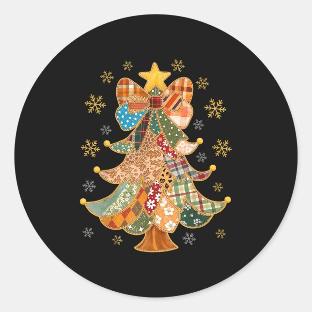 Patchwork Xmas Coquette Bow Lace Merry Bright Chri Classic Round Sticker (Front)