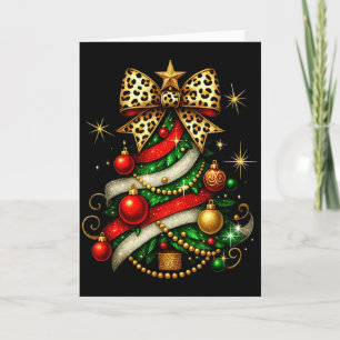 Patchwork Xmas Merry Christmas Tree Coquette Leopa Card