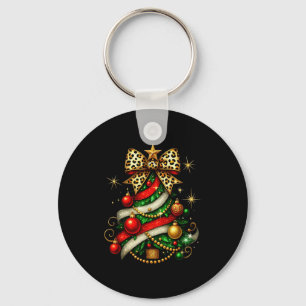Patchwork Xmas Merry Christmas Tree Coquette Leopa Key Ring