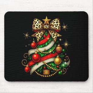 Patchwork Xmas Merry Christmas Tree Coquette Leopa Mouse Mat