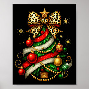 Patchwork Xmas Merry Christmas Tree Coquette Leopa Poster
