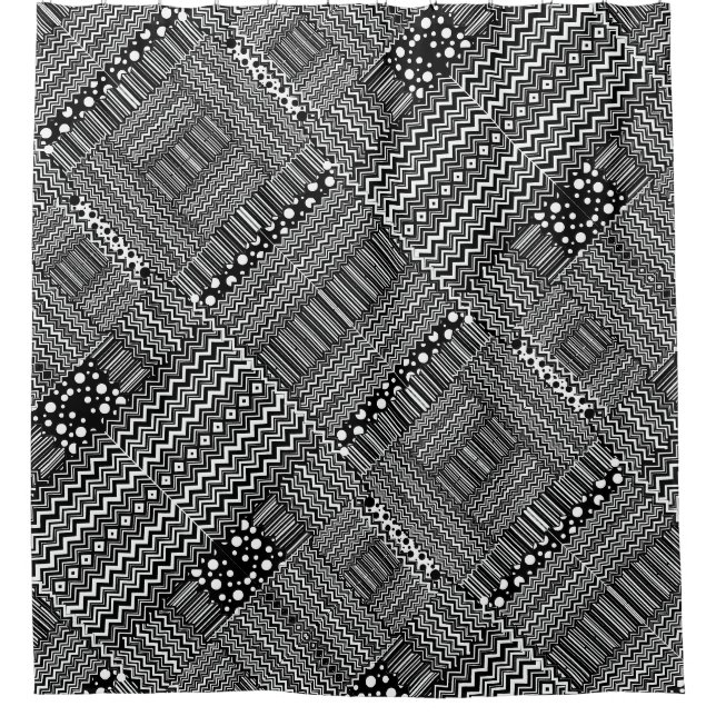 Patchwork ZigZag Dotted Stripe Shower Curtain (Front)