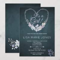 Patel blooms heart wreath navy blue baby shower