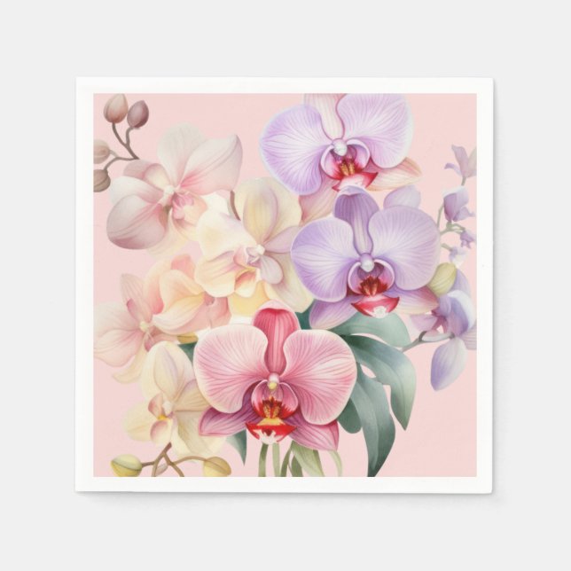 Patel Rainbow Orchids Wedding Napkin (Front)