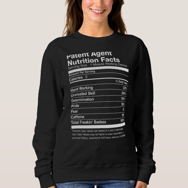 Patent Agent Nutrition Facts Funny Sweatshirt (Front)