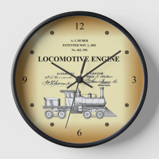 Patent Drawing ~ A.J. Huber ~ Locomotive Engine ~ Clock