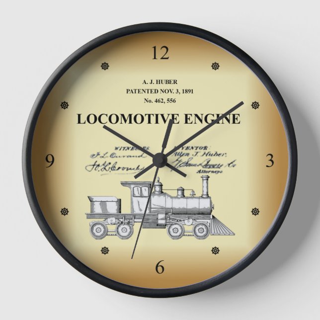 Patent Drawing ~ A.J. Huber ~ Locomotive Engine ~ Clock (Front)