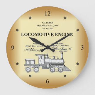 Patent Drawing ~ A.J. Huber ~ Locomotive Engine ~ Large Clock