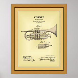 Patent Drawing ~ F. A. Buesoher ~ Cornet ~ Poster