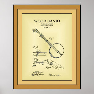 Patent Drawing ~ Wallace B. Wood ~ Wood Banjo ~ Poster