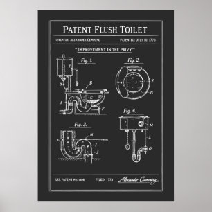 Patent Flush Toilet Blueprint Poster