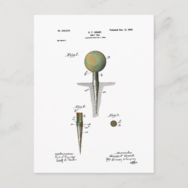 Patent Golf Ball on Tee Postcard (Front)
