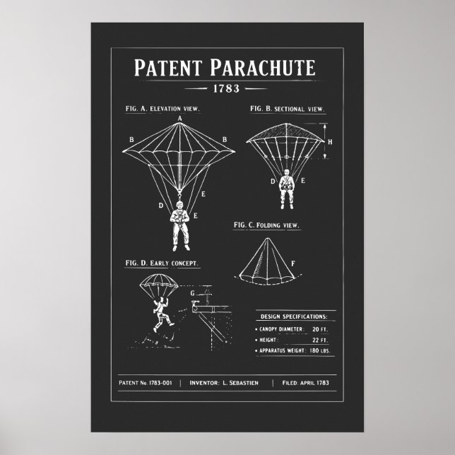 Patent Parachute Blueprint Poster (Front)