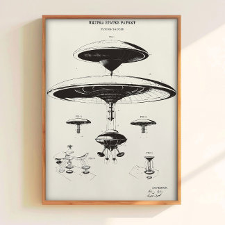 Patent Wall Art UFO Poster Spacecraft Art Vintage 
