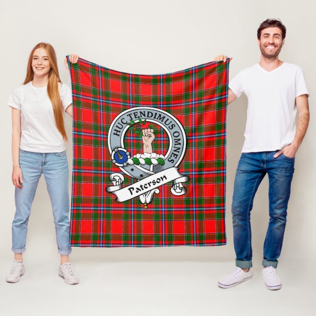 Paterson Clan Badge Tartan Plaid Fleece Blanket (In Situ)