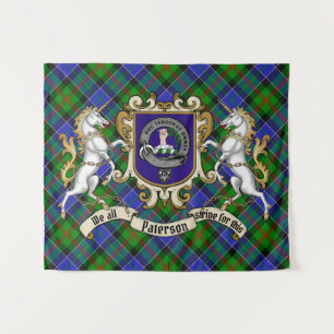 Paterson Clan Badge & Unicorns w/Tartan  Tapestry