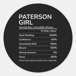 Paterson Girl Funny New Jersey Hometown Classic Round Sticker