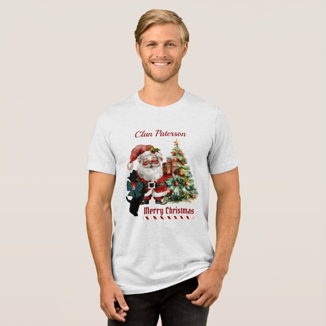 Paterson Scottie Dog Xmas Personalised Tri-Blend Shirt (Front Full)