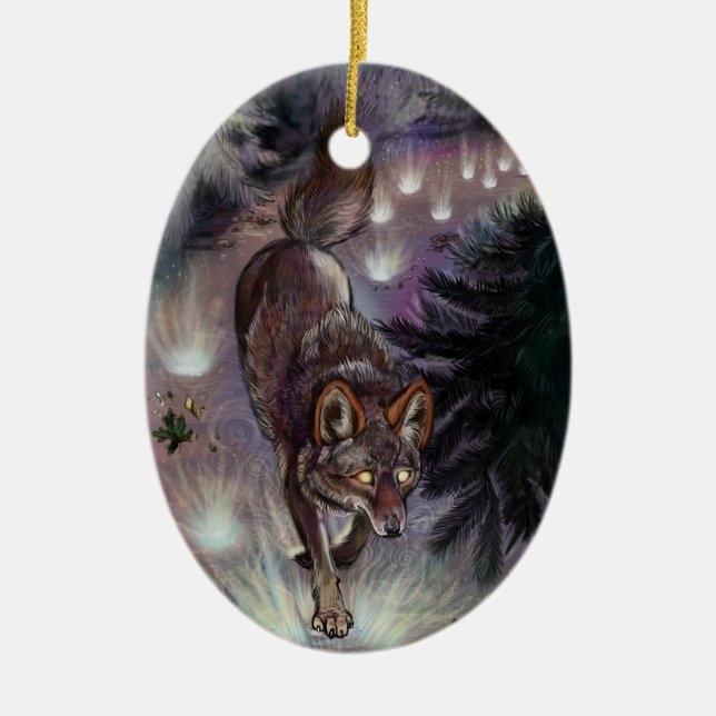 Path Illuminate Coyote Ceramic Tree Decoration (Front)
