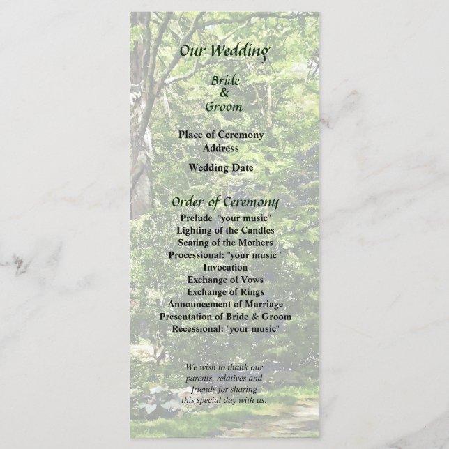 Path in Park Wedding Program Programme (Front)