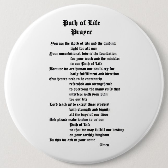 Path of Life Prayer 6 Cm Round Badge (Front)