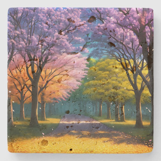 **"Path of Purple: Jacaranda Walkway"** Stone Coaster (Front)