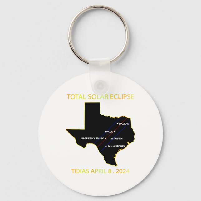 Path Of Solar Eclipse 2024 Interactive Map Texas E Key Ring (Front)