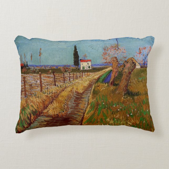 Path Through a Field, Willows by Vincent van Gogh Decorative Cushion (Front)