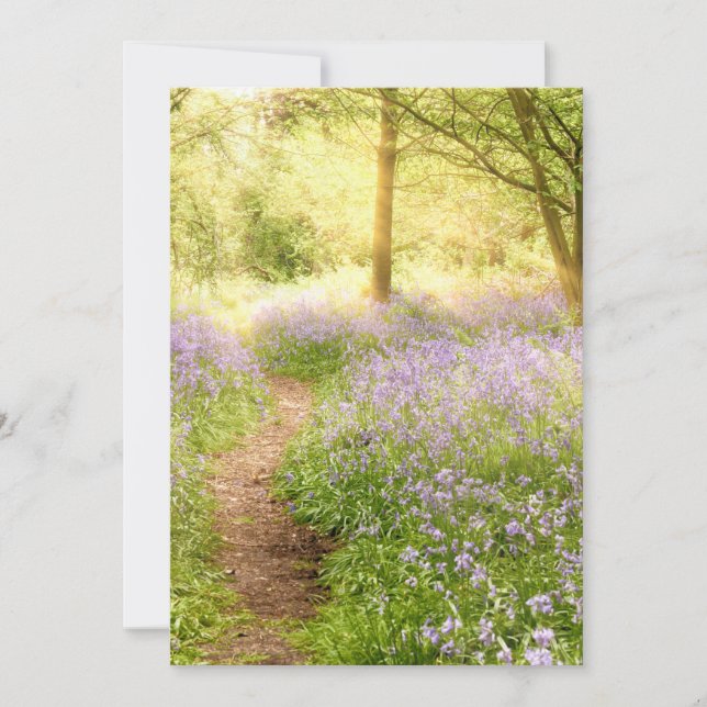 Path through bluebell forest at sunrise invitation (Front)