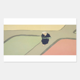 Path through fields Kamisaka Sekka japan painting  Rectangular Sticker