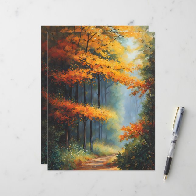 Path Through The Autumn Forest Scrapbook Paper (Front/Back In Situ)