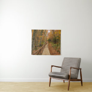 Path through the autumn forest. tapestry
