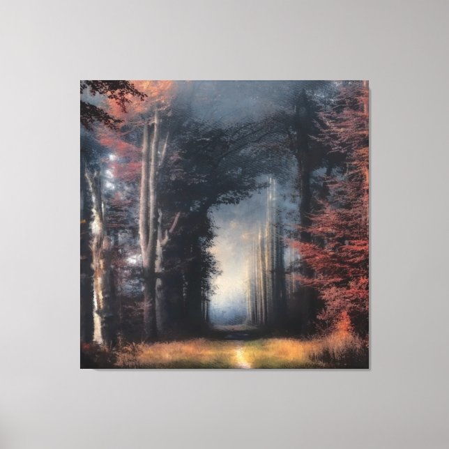 Path To The Light In A Tree Forest Canvas Print (Front)