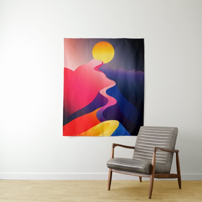 Path to the Sun – Vibrant Abstract Mountain Tapestry (In Situ)