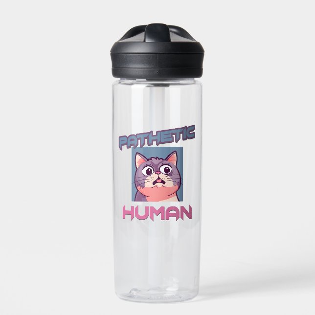Pathetic Human – Funny Cat Design Water Bottle (Front)