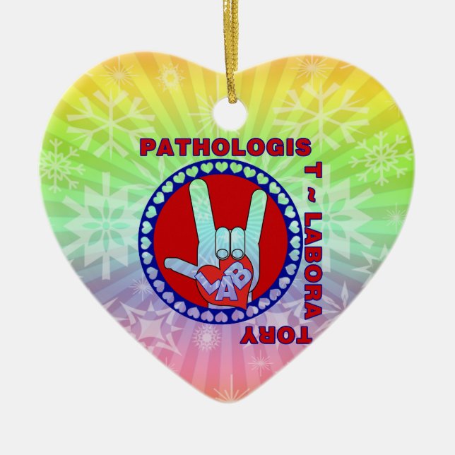 PATHOLOGIST SQUARE ASL LOVE LOGO CERAMIC TREE DECORATION (Front)
