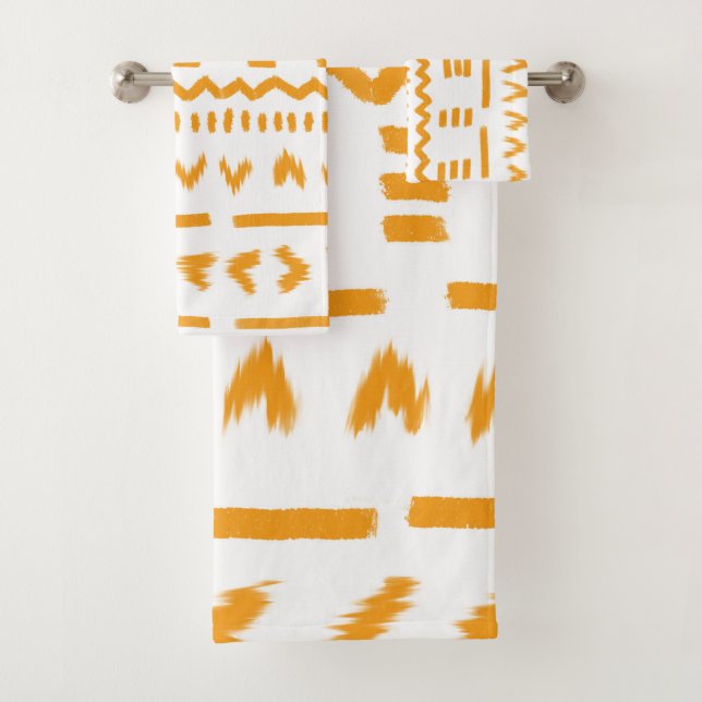 Paths Of Sun Mudcloth African Pattern In White Bath Towel Set (Insitu)